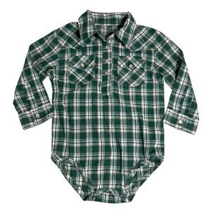 Wrangler Pearl Snap Bodysuit 18 Month Green Plaid Western Dress Up Cowboy